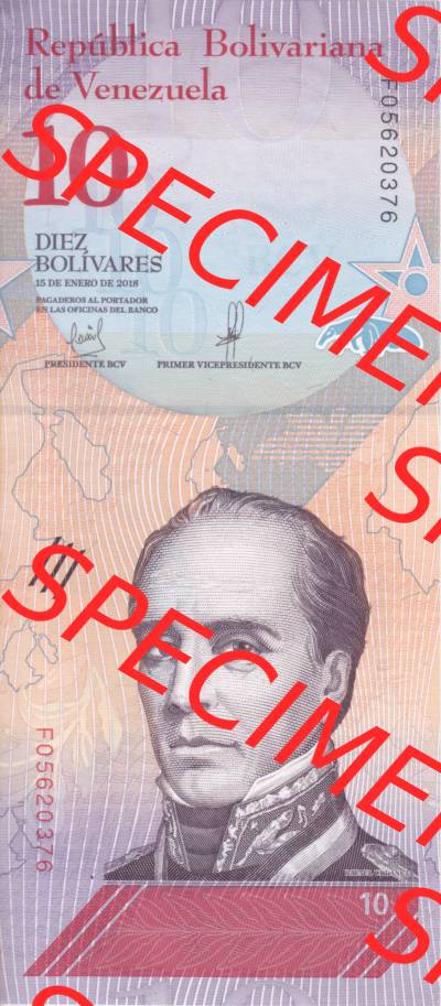 Banknoten Amerika Venezuela 2018, 10 Diez Bolivares (1) Sammlung