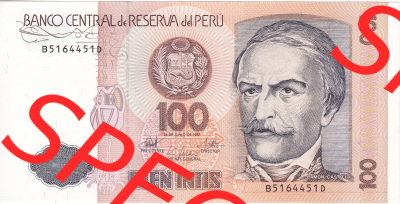 Banknoten Amerika Peru 1987, 100 Intis (1) Sammlung