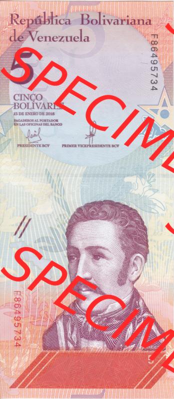 Banknoten Amerika Venezuela 2018, 5 Cinco Bolivares (1) Sammlung
