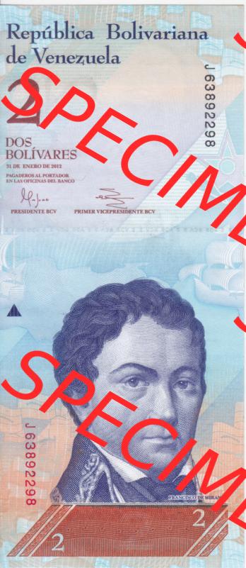 Banknoten Amerika Venezuela 2012, 2 Bolivares (1) Sammlung