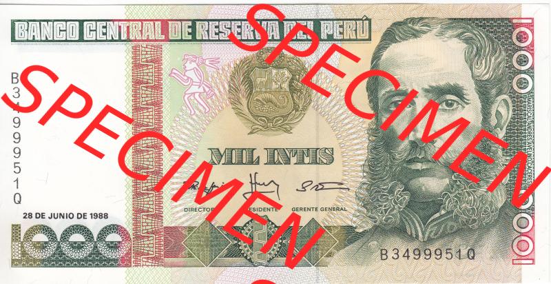 Banknoten Amerika Peru 1988, 1000 Intis (1) Sammlung