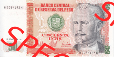 Banknoten Amerika Peru 1986-1987 p131 50 Intis (1) Sammlung