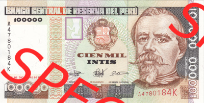 Banknoten Amerika Peru 1989, 100000 Intis (1) Sammlung