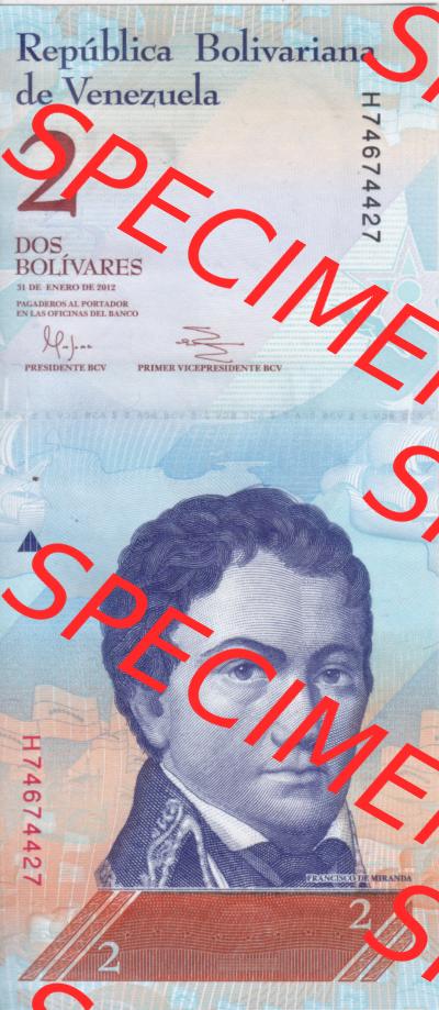 Banknoten Amerika Venezuela 2012, 2 Dos Bolivares (1) Sammlung