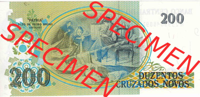 Banknoten Amerika Brasilien 1990, 200 Cruzeiros, 200 Cruzados Novos (2) Sammlung