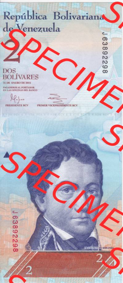 Banknoten Amerika Venezuela 2012, 2 Bolivares (1) Sammlung