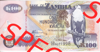 Banknoten Afrika Sambia 2008, 100 Kwacha (1) Sammlung