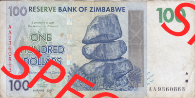 Banknoten Afrika Simbabwe 2007, 100 Dollars (1) Sammlung