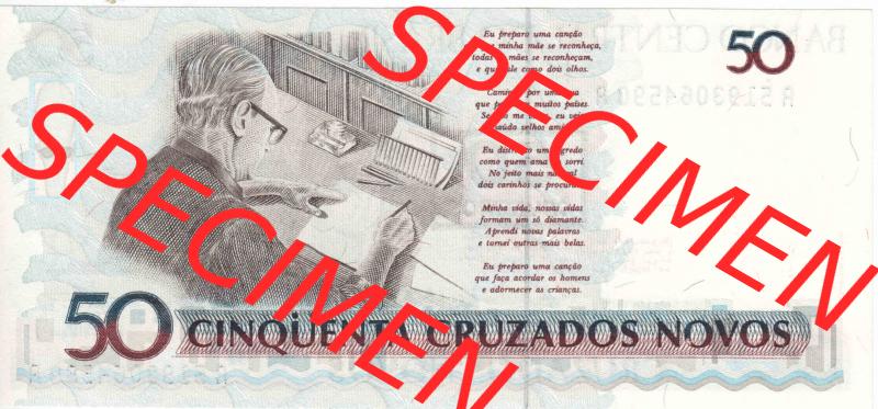 Banknoten Amerika Brasilien 1990, 50 Cruzeiros 50 Cruzados Novos (2) Sammlung