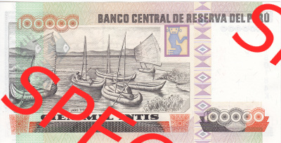 Banknoten Amerika Peru 1989, 100000 Intis (2) Sammlung