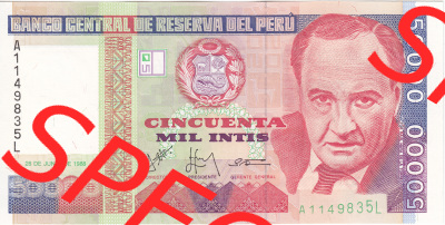 Banknoten Amerika Peru 1988, 50000 Intis (1) Sammlung