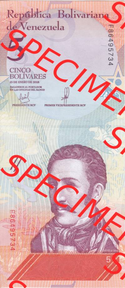 Banknoten Amerika Venezuela 2018, 5 Cinco Bolivares (1) Sammlung