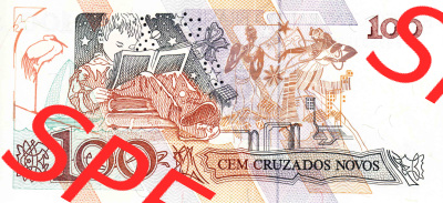 Banknoten Amerika Brasilien 1990, 100 Cruzeiros, 100 Cruzados Novos (2) Sammlung