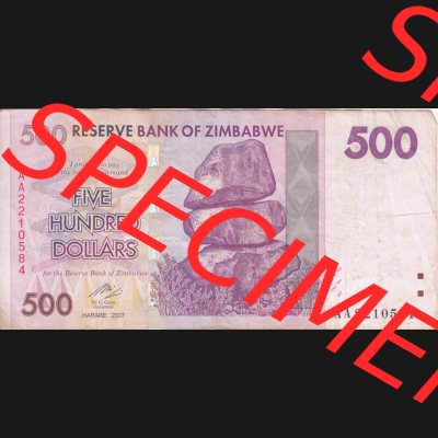 Banknoten Afrika Simbabwe 2007, 500 Dolars (1) Sammlung