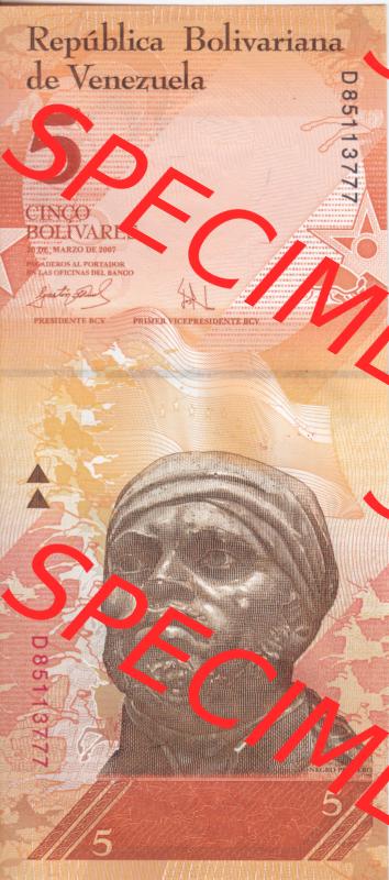 Banknoten Amerika Venezuela 2007, 5 Cinco Bolivares (1) Sammlung