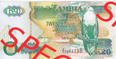 Banknoten Afrika Sambia 1992, 20 Kwacha (1) Sammlung