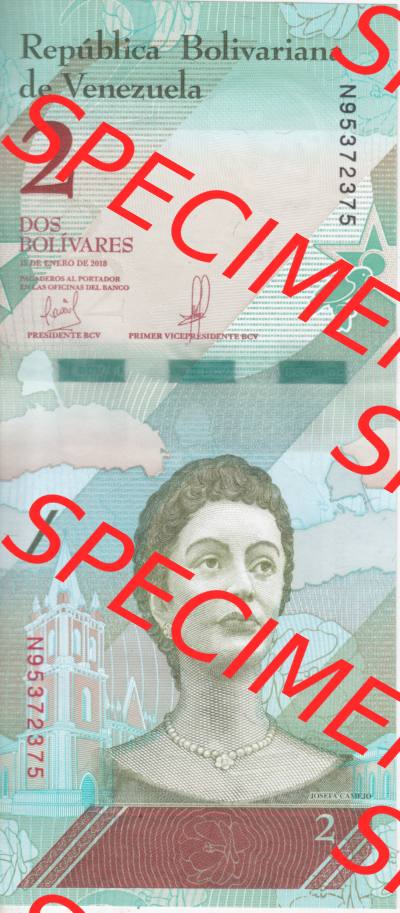 Banknoten Amerika Venezuela 2018, 2 Dos Bolivares (1) Sammlung