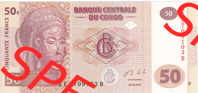 Banknoten Afrika Kongo 2013, 50 Francs (2) Sammlung