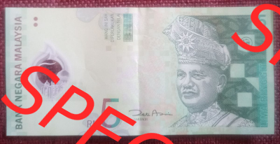 Banknote Malaysia (0007) Diese grüne 5 Ringgit Banknote ist eine Polymer Banknote und soweit ich weiss gibt es nur diese 5 und... Sammlung
