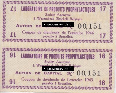 Historische Coupons 1944, Belgien Laboratoire de Produits Prophylactiques (1) Sammlung