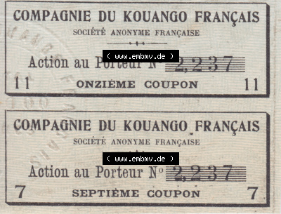 Historische Coupons Frankreich, Compagnie Du Kouango Francias, Action au Porteur Onzioeme Coupon (1) Sammlung