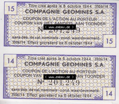Historische Coupons 1944, Compagnie Geomines S.A. Coupon van Het Aandeel aan Toonder (1) Sammlung