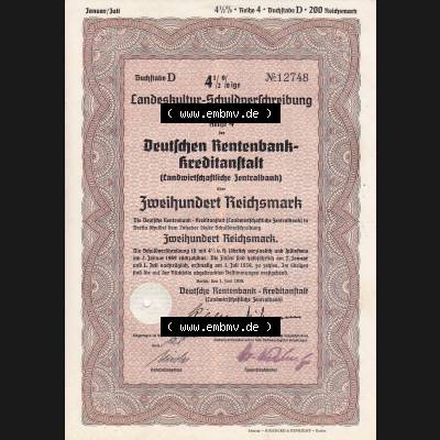1939, Landeskultur-Schuldverschreibung, Deutschen Rentenbank, Zweihundert Reichsmark (1) Sammlung