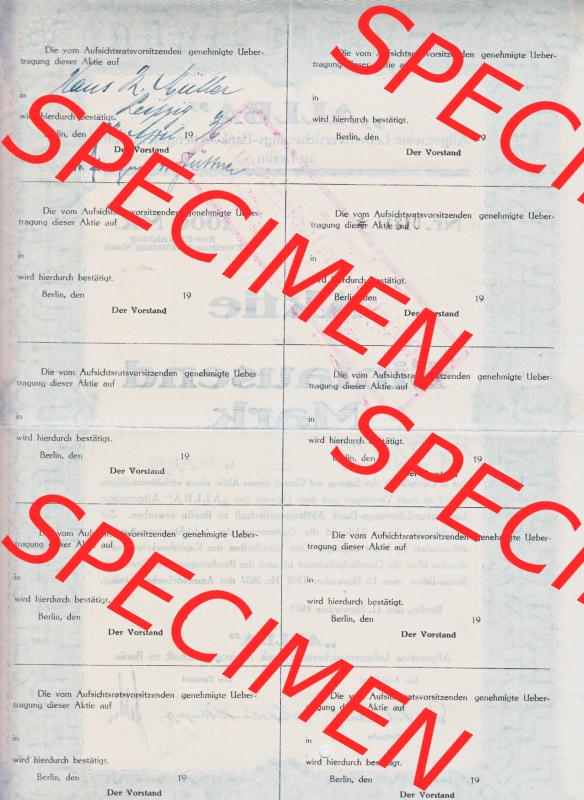 1922-1925, Allba Allgemeine Lebensversicherung-Bank Aktiengesellschaft, Eintausend Mark, Stempel 100 Reichsmark (2) Sammlung