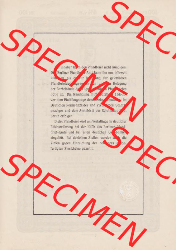 1940 Juli, Das Berliner Pfandbrief-Amt, Berliner Stadtschaft, 100 Reichsmark, 4.5 Prozent Pfandbrief (3) Sammlung