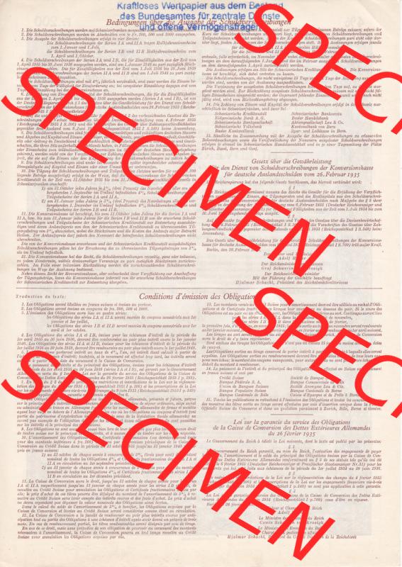 1935, Auslandsschulden, Schuldverschreibung, Zweihundert Franken Schweizerwährung (2) Sammlung