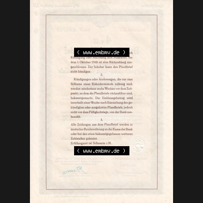1940 September, 1000 Reichsmark, 4 v.H. Hypotheken-Pfandbrief der Mecklenburgischen Hypotheken- und Wechselbank (2) Sammlung
