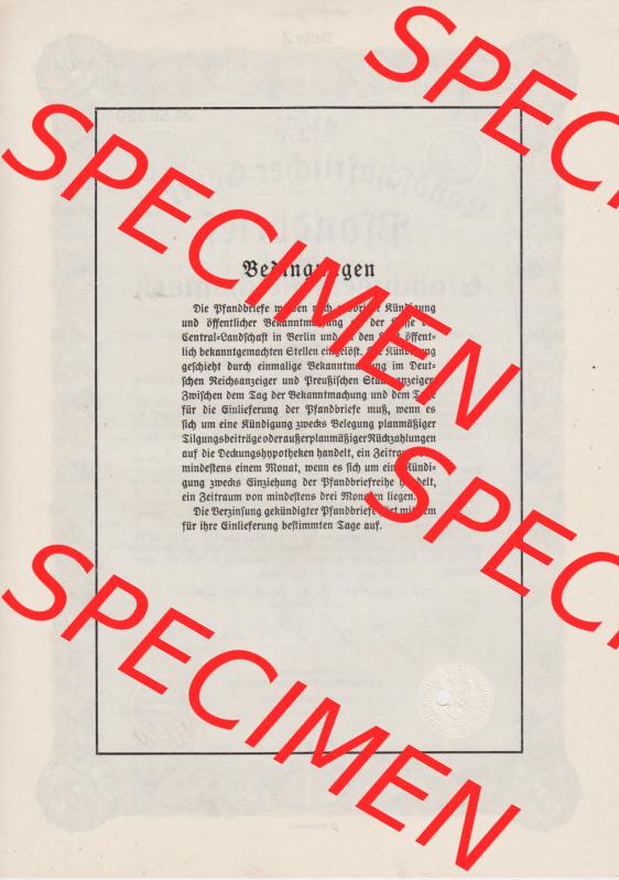 Deutsches Reich 1940 Landschaftlicher Central Pfandbrief über 100 Einhundert Reichsmark 4,5 Prozent (2) Sammlung