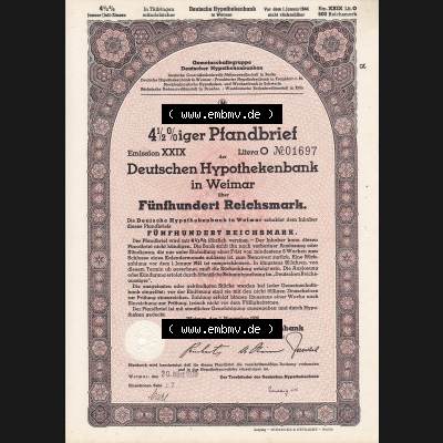1938, rosa Deutschen Hypothekenbank in Weimar Fünfhundert Reichsmark (1) Sammlung