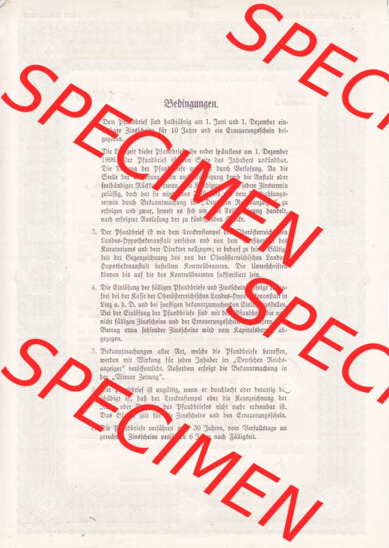 Österreich 1939, Reihe 1, Buchstabe B, 4.5 Prozent Pfandbrief, Zur Anlegung von Mündelgeldern zugelassen, Oberösterreichischen (2) Sammlung
