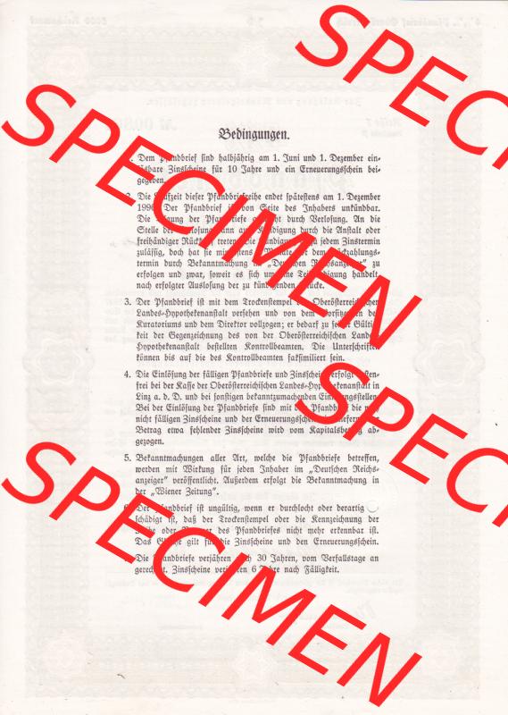 Österreich 1939, Linz Pfandbrief, Oberösterreichischen Landes-Hypothekenanstalt über 5000 Reichsmark, Reihe 1, Buchstabe A (2) Sammlung