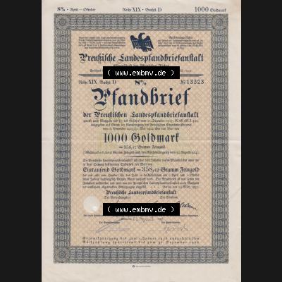1930 März, Preußische Landespfandbriefanstalt, 8 Prozent Pfandbrief mit Wert von 1000 Goldmark (1) Sammlung