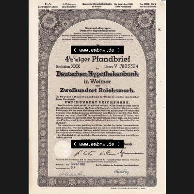 1939, grau Deutschen Hypothekenbank in Weimar Zweihundert Reichsmark (1) Sammlung