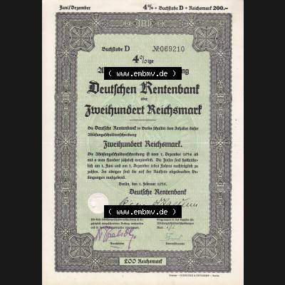 1935, Ablösungsschuld-Verschreibung, Deutschen Rentenbank, Zweihundert Reichsmark (1) Sammlung