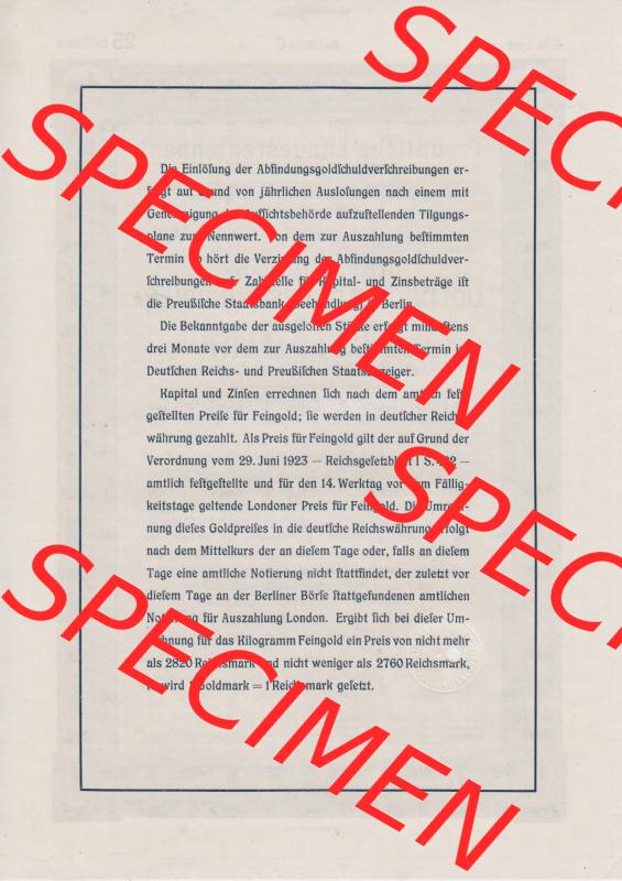 1931, April, Preußische Landesrentenbank, Abfindungs-Gold-Schuldverschreibung über Wert von 25 Goldmark (2) Sammlung