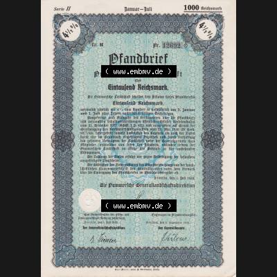 1940, Juli 1000 Reichsmark, Serie II, Pfandbrief, Pommerschen Landschaft (1) Sammlung