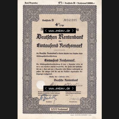 1935, Ablösungsschuldverschreibung, Deutschen Rentenbank, Eintausend Reichsmark (1) Sammlung