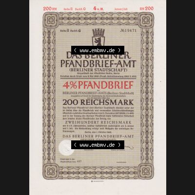 Deutsches Reich 1942, Das Berliner Pfandbrief-Amt 4 Prozent Berliner Stadtschaft 200 Zweihundert Reichsmark (1) Sammlung