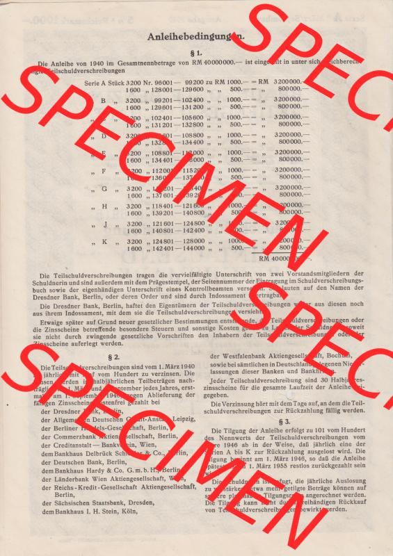 1940 Mai Berlin, Braunkohle-Benzin Aktiengesellschaft Berlin, 5 Prozent Anleihe von 1940, 1000 Reichsmark (3) Sammlung