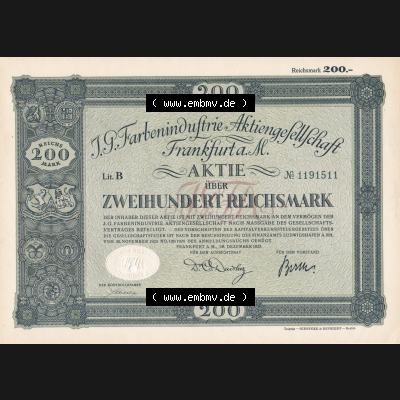 Aktie 1925, J.G. Farbenindustrie Aktiengesellschaft, 200-Zweihundert Reichsmark (1) Sammlung