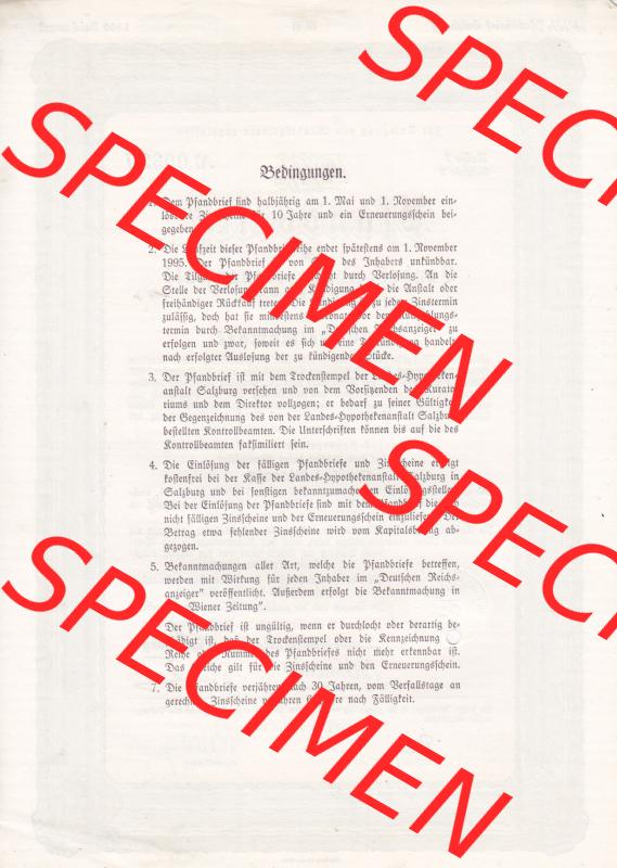 Österreich 1939, Salzburg Pfandbrief über 1000 Reichsmark, Reihe 1, Buchstabe B, Landes-Hypothekenanstalt Salzburg (2) Sammlung