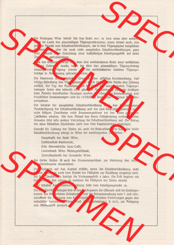 Österreich 1940, Wien, Anleihe des Reichsgäues Wien, Schuldverschreibung auf Eintausend 1000 Reichsmark (3) Sammlung