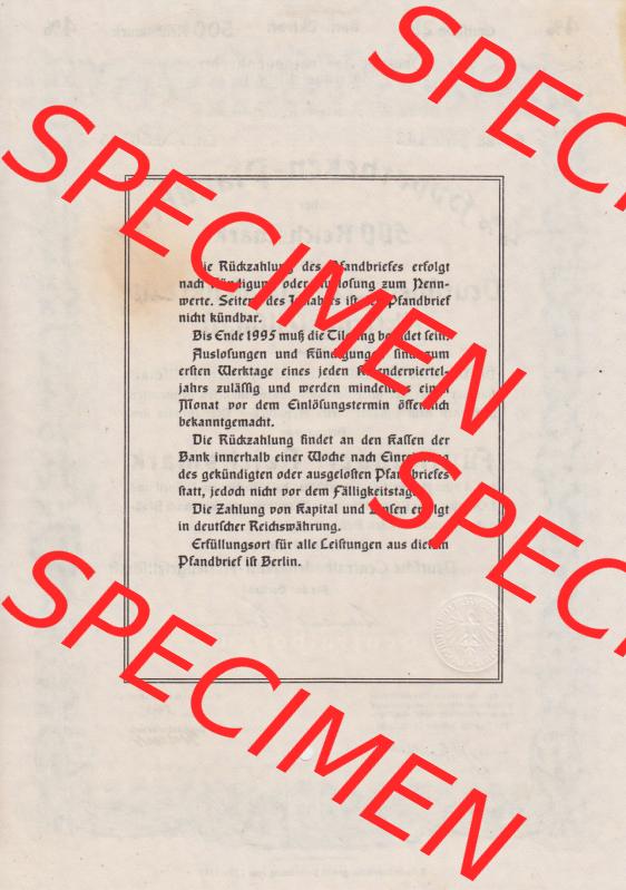 1941, Hypotheken-Pfandbrief über 100 Reichsmark Deutschen Centralbodenkredit-Aktiengesellschaft, 4 Prozent über Fünfhundert Reichsmark (2) Sammlung
