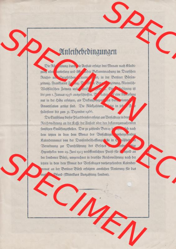 1930 März, Preußische Landespfandbriefanstalt, 8 Prozent Pfandbrief mit Wert von 1000 Goldmark, (2) Sammlung