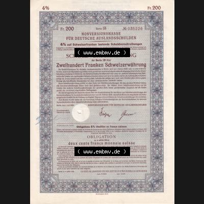 1935, Auslandsschulden, Schuldverschreibung, Zweihundert Franken Schweizerwährung (1) Sammlung