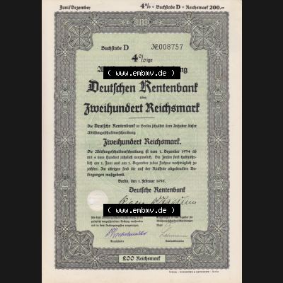 1935 Februar, Deutsche Rentenbank über Zweihundert Reichsmark, Ablösungsschuldverschreibung (1) Sammlung